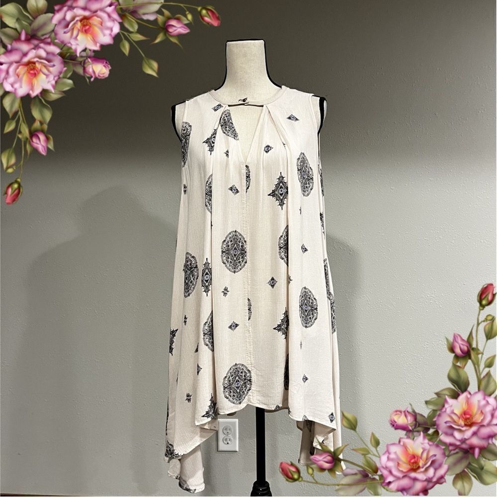 FREE PEOPLE SWING Ivory Medallion Print Tunic Mini Dress Boho Festival‎